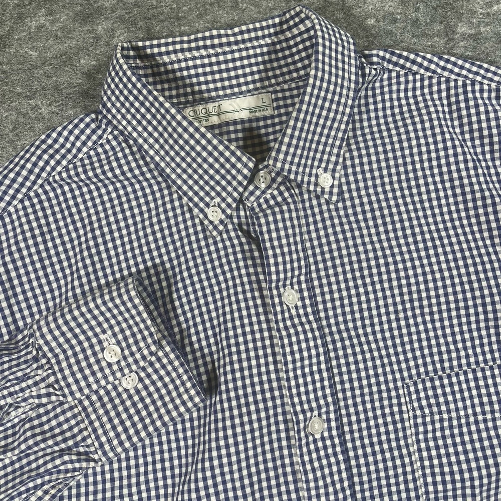 Criquet Long Sleeve Button Down Shirt Mens Large Blue Plaid
